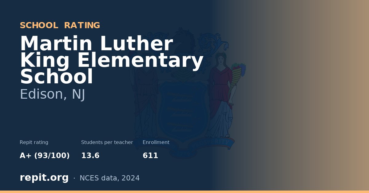 Martin Luther King Elementary School, Edison, NJ — Repit school rating A+ (93/100)