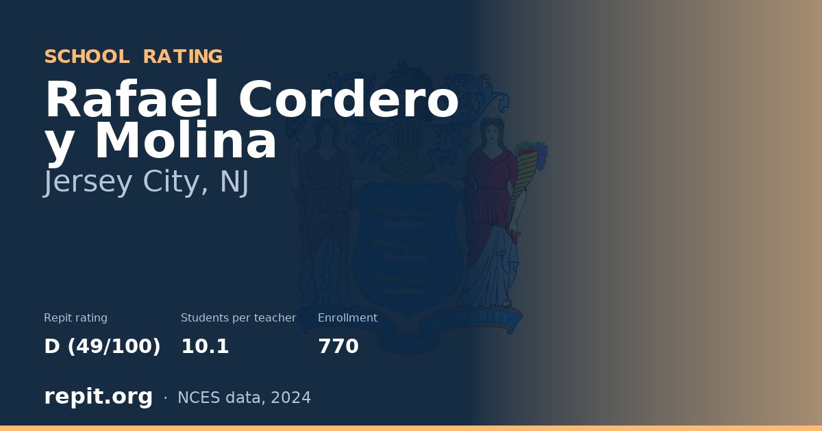 Rafael Cordero y Molina, Jersey City, NJ — Repit school rating D (49/100)