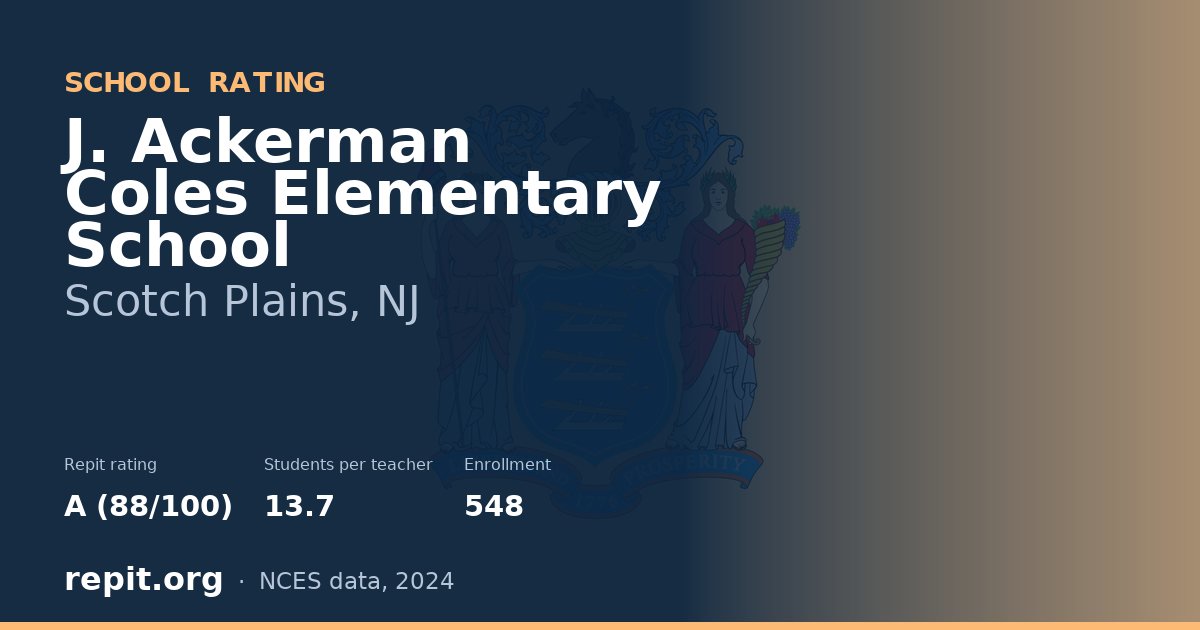 J. Ackerman Coles Elementary School, Scotch Plains, NJ — Repit school rating A (88/100)