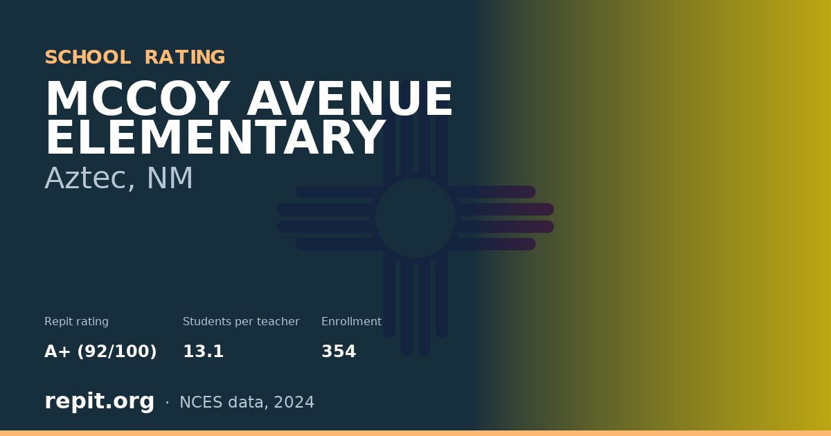 MCCOY AVENUE ELEMENTARY, Aztec, NM — Repit school rating A+ (92/100)