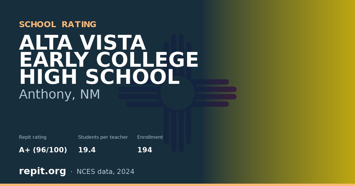 ALTA VISTA EARLY COLLEGE HIGH SCHOOL, Anthony, NM — Repit school rating A+ (96/100)