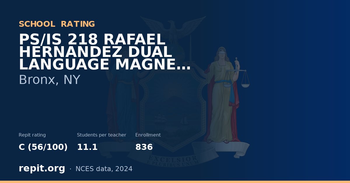 PS/IS 218 RAFAEL HERNANDEZ DUAL LANGUAGE MAGNET SCHOOL, Bronx, NY — Repit school rating C (56/100)