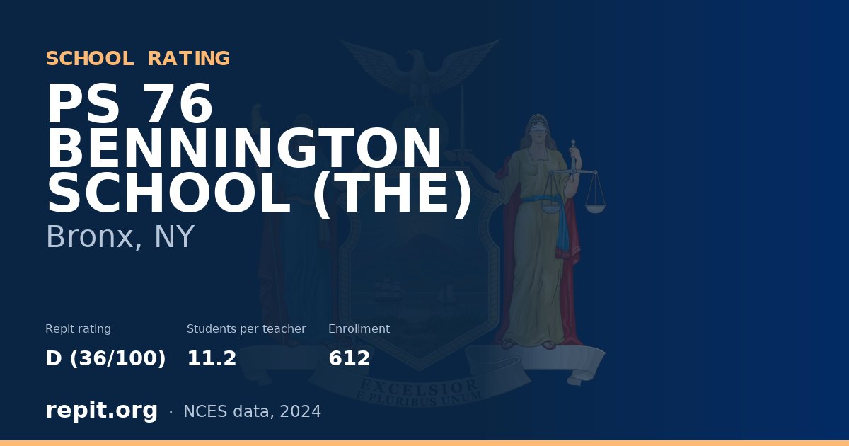 PS 76 BENNINGTON SCHOOL (THE), Bronx, NY — Repit school rating D (36/100)