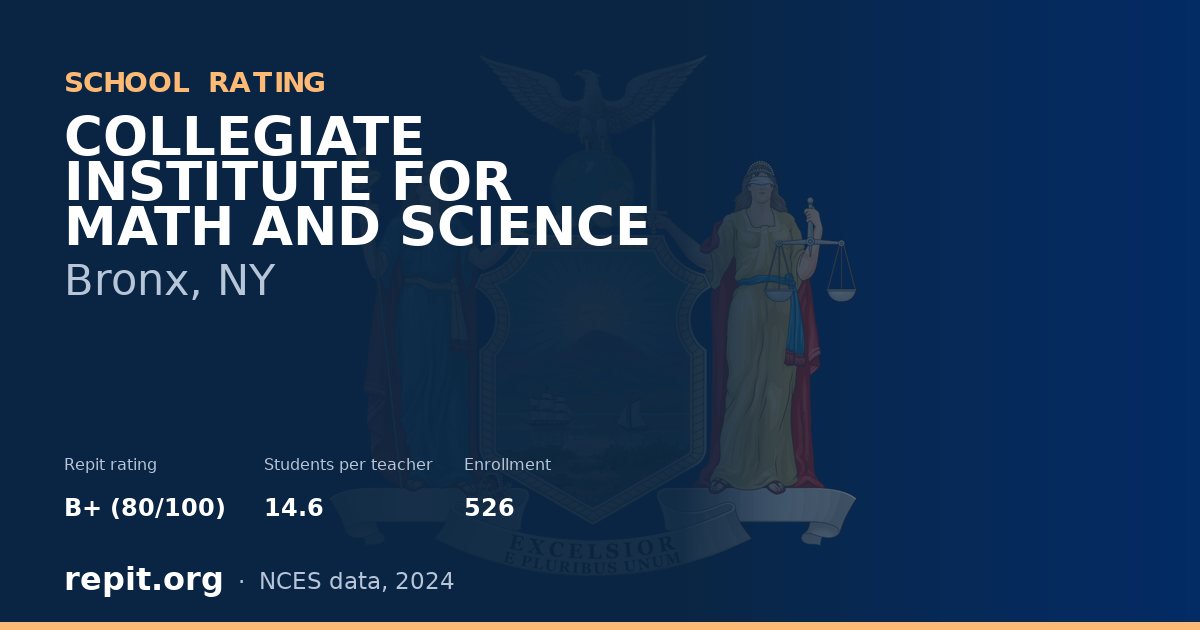 COLLEGIATE INSTITUTE FOR MATH AND SCIENCE, Bronx, NY — Repit school rating B+ (80/100)