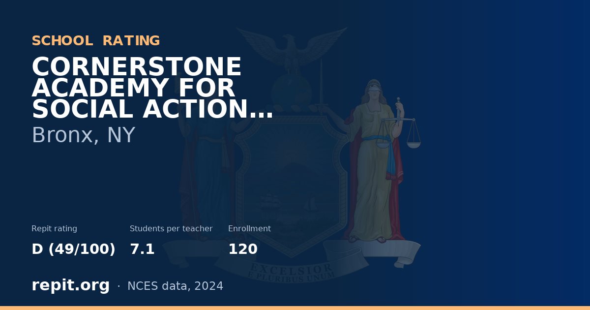 CORNERSTONE ACADEMY FOR SOCIAL ACTION MIDDLE SCHOOL (CASA), Bronx, NY — Repit school rating D (49/100)
