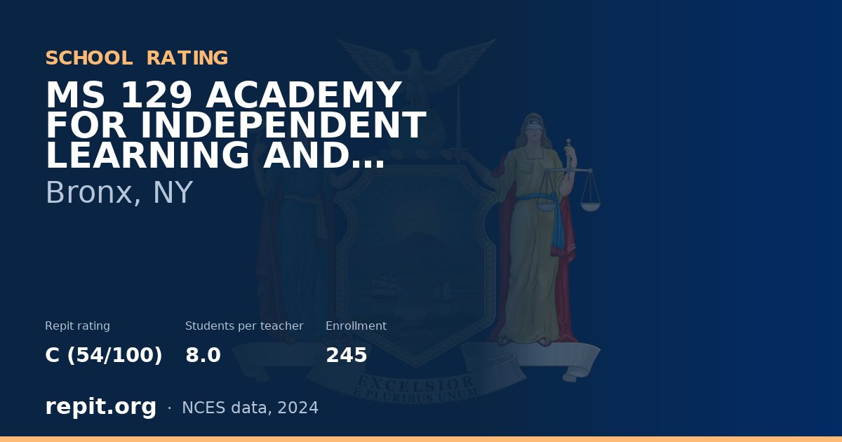 MS 129 ACADEMY FOR INDEPENDENT LEARNING AND LEADERSHIP, Bronx, NY — Repit school rating C (54/100)