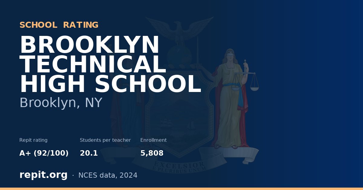 BROOKLYN TECHNICAL HIGH SCHOOL, Brooklyn, NY — Repit school rating A+ (92/100)