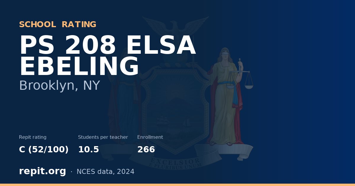 PS 208 ELSA EBELING, Brooklyn, NY — Repit school rating C (52/100)