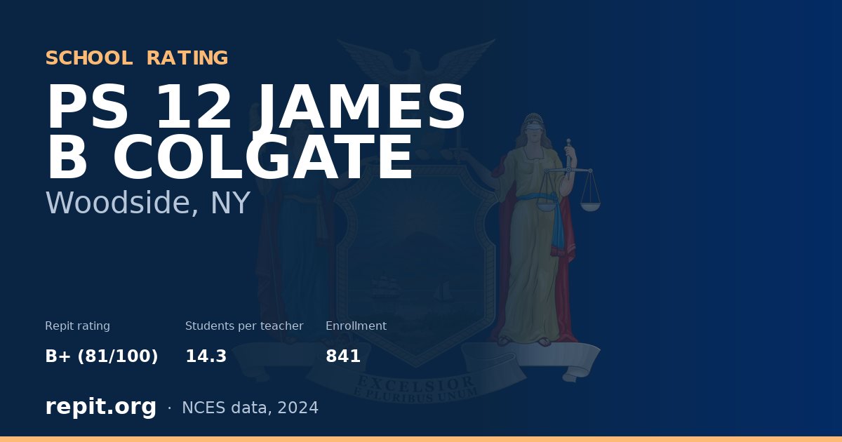 PS 12 JAMES B COLGATE, Woodside, NY — Repit school rating B+ (81/100)