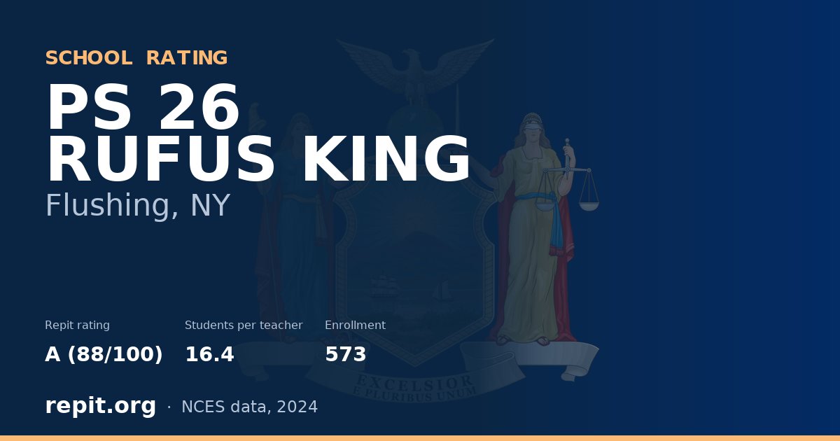 PS 26 RUFUS KING, Flushing, NY — Repit school rating A (88/100)