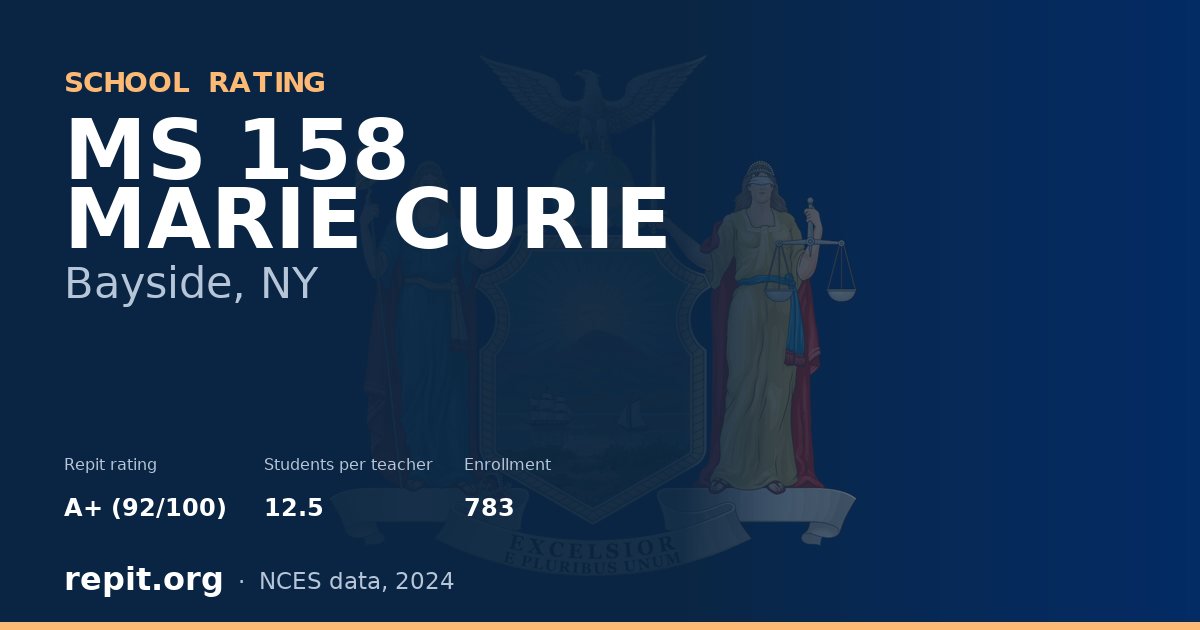 MS 158 MARIE CURIE, Bayside, NY — Repit school rating A+ (92/100)