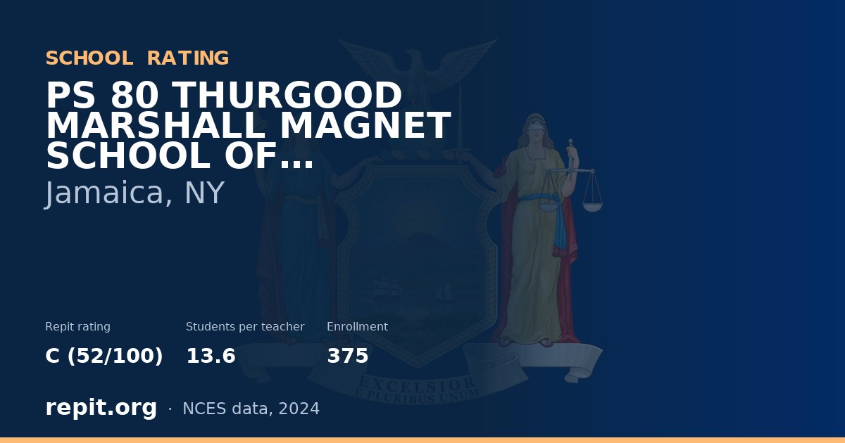 PS 80 THURGOOD MARSHALL MAGNET SCHOOL OF MULTIMEDIA (THE), Jamaica, NY — Repit school rating C (52/100)