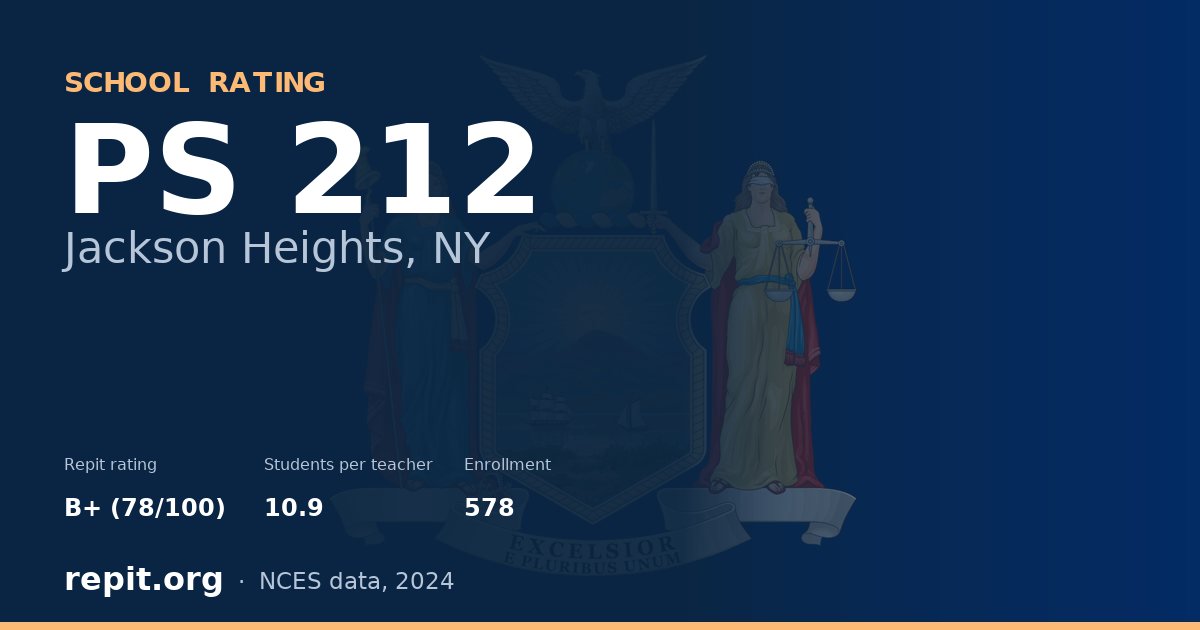 PS 212, Jackson Heights, NY — Repit school rating B+ (78/100)