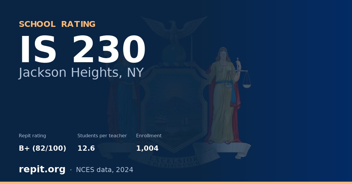 IS 230, Jackson Heights, NY — Repit school rating B+ (82/100)