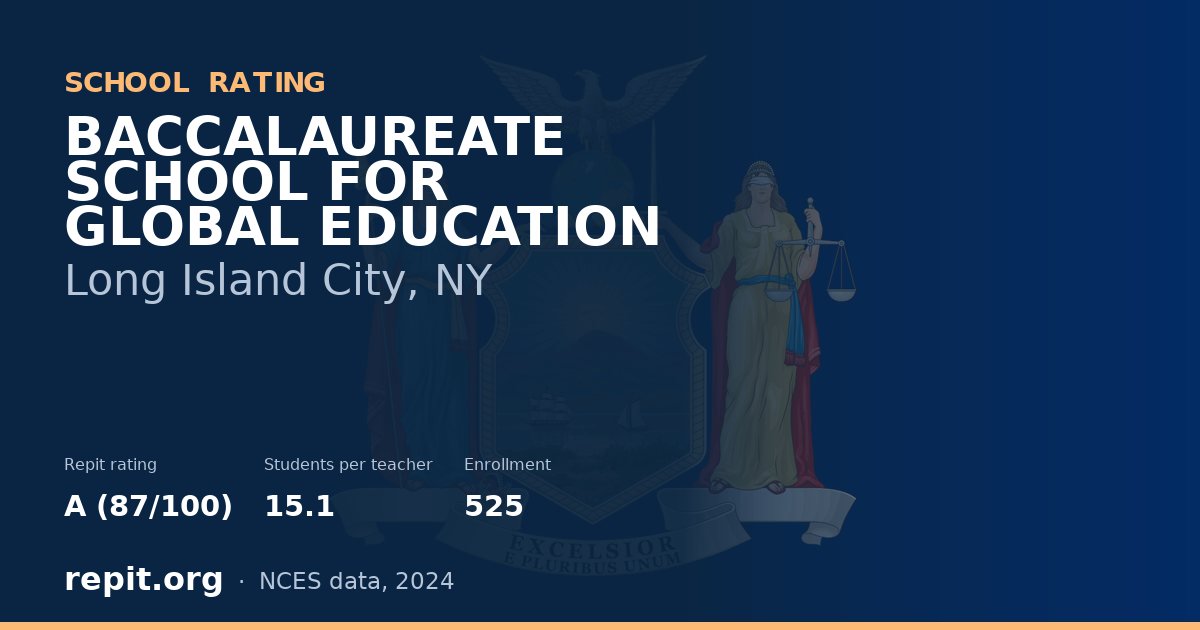 BACCALAUREATE SCHOOL FOR GLOBAL EDUCATION, Long Island City, NY — Repit school rating A (87/100)
