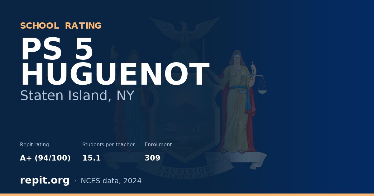PS 5 HUGUENOT, Staten Island, NY — Repit school rating A+ (94/100)