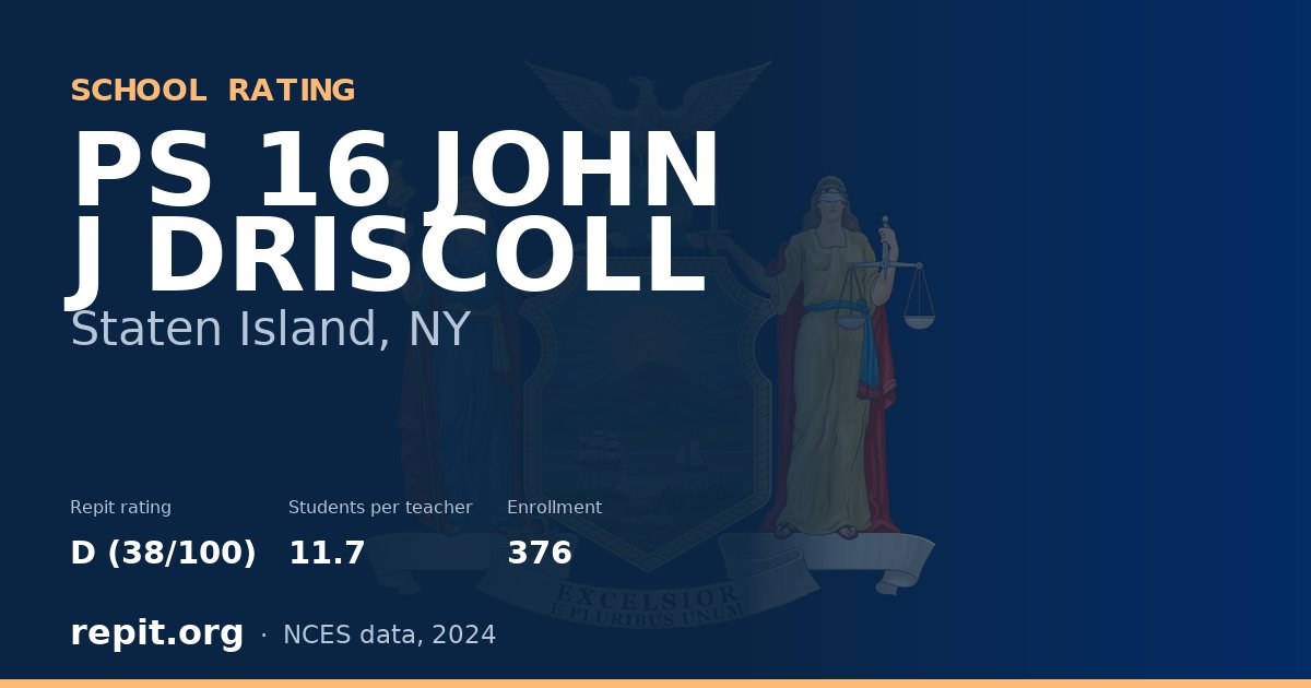 PS 16 JOHN J DRISCOLL, Staten Island, NY — Repit school rating D (38/100)