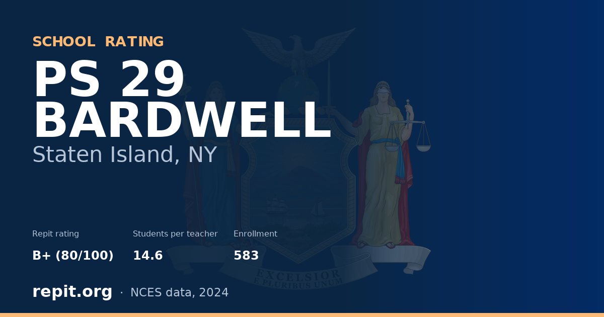 PS 29 BARDWELL, Staten Island, NY — Repit school rating B+ (80/100)