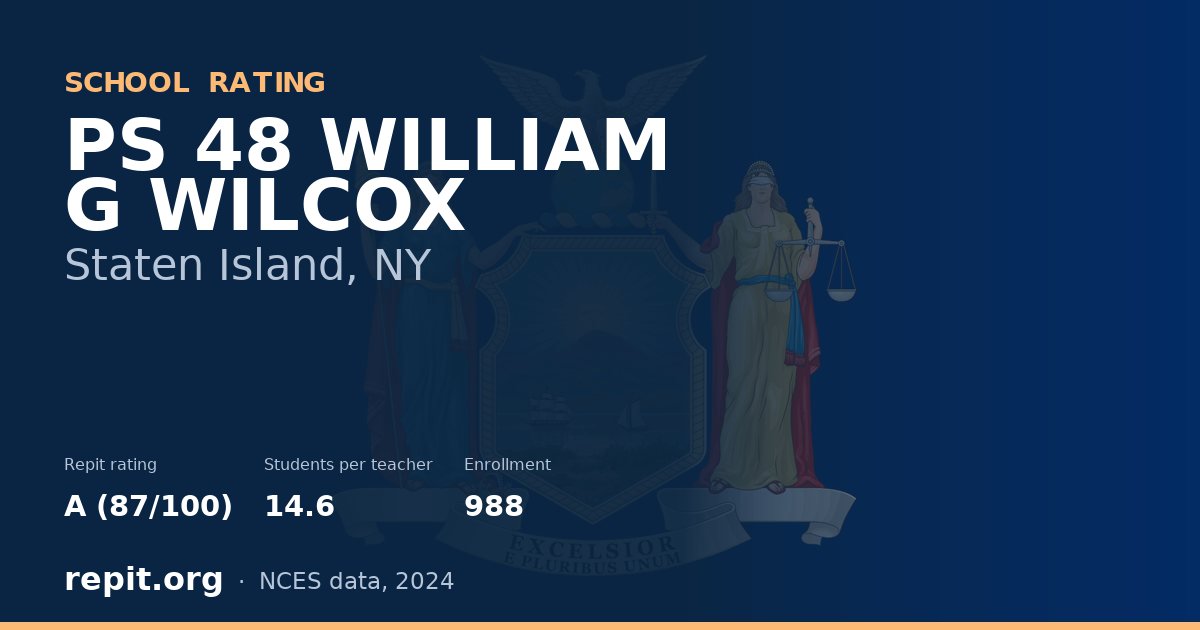 PS 48 WILLIAM G WILCOX, Staten Island, NY — Repit school rating A (87/100)