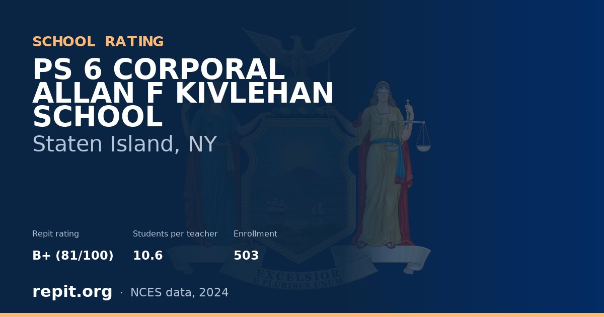 PS 6 CORPORAL ALLAN F KIVLEHAN SCHOOL, Staten Island, NY — Repit school rating B+ (81/100)