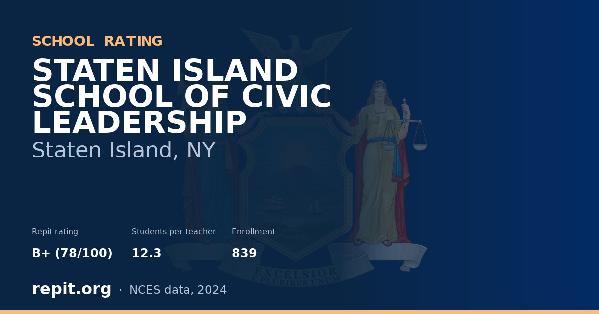STATEN ISLAND SCHOOL OF CIVIC LEADERSHIP, Staten Island, NY — Repit school rating B+ (78/100)