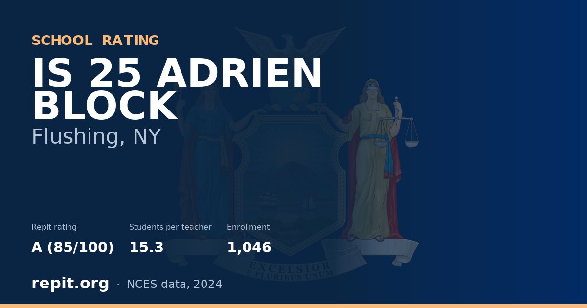 IS 25 ADRIEN BLOCK, Flushing, NY — Repit school rating A (85/100)