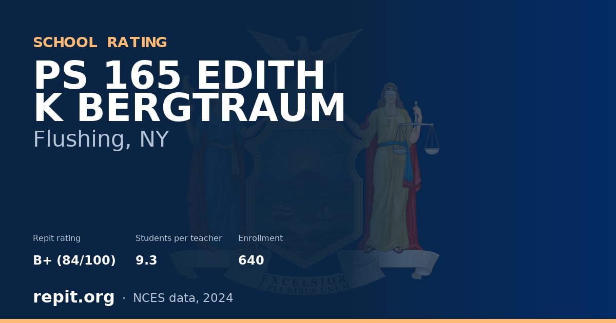 PS 165 EDITH K BERGTRAUM, Flushing, NY — Repit school rating B+ (84/100)