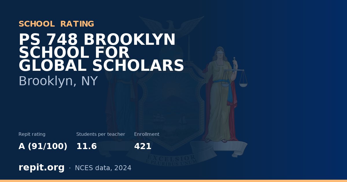PS 748 BROOKLYN SCHOOL FOR GLOBAL SCHOLARS, Brooklyn, NY — Repit school rating A (91/100)