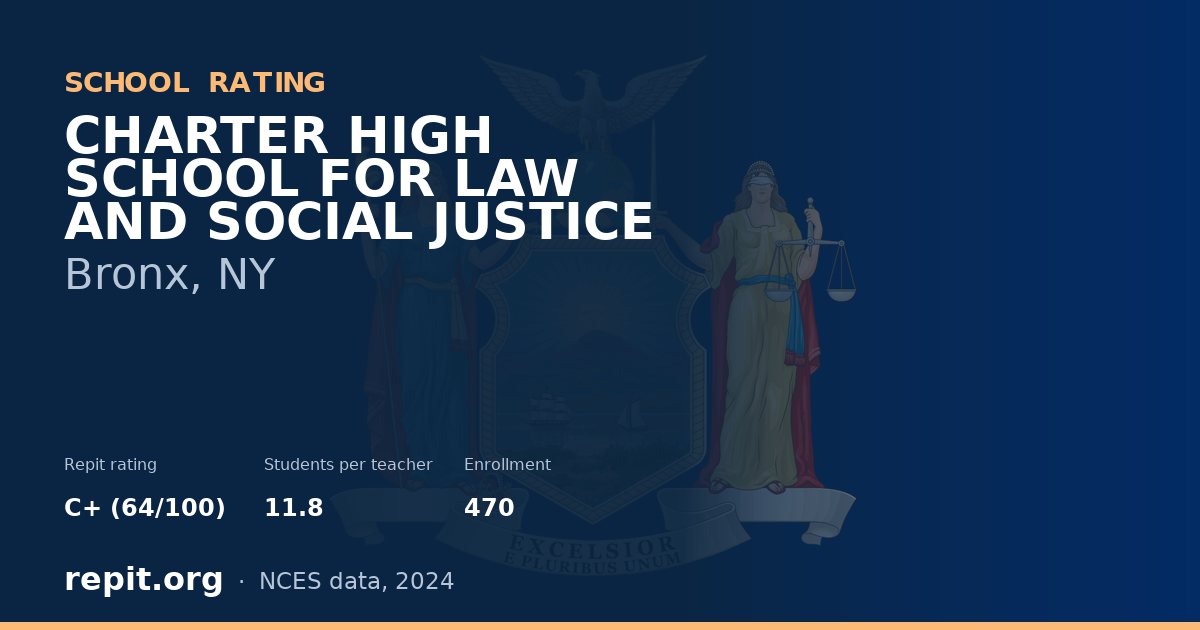 CHARTER HIGH SCHOOL FOR LAW AND SOCIAL JUSTICE, Bronx, NY — Repit school rating C+ (64/100)