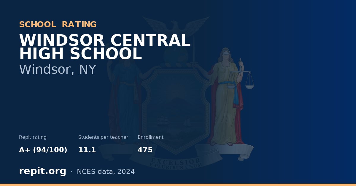 WINDSOR CENTRAL HIGH SCHOOL, Windsor, NY — Repit school rating A+ (94/100)