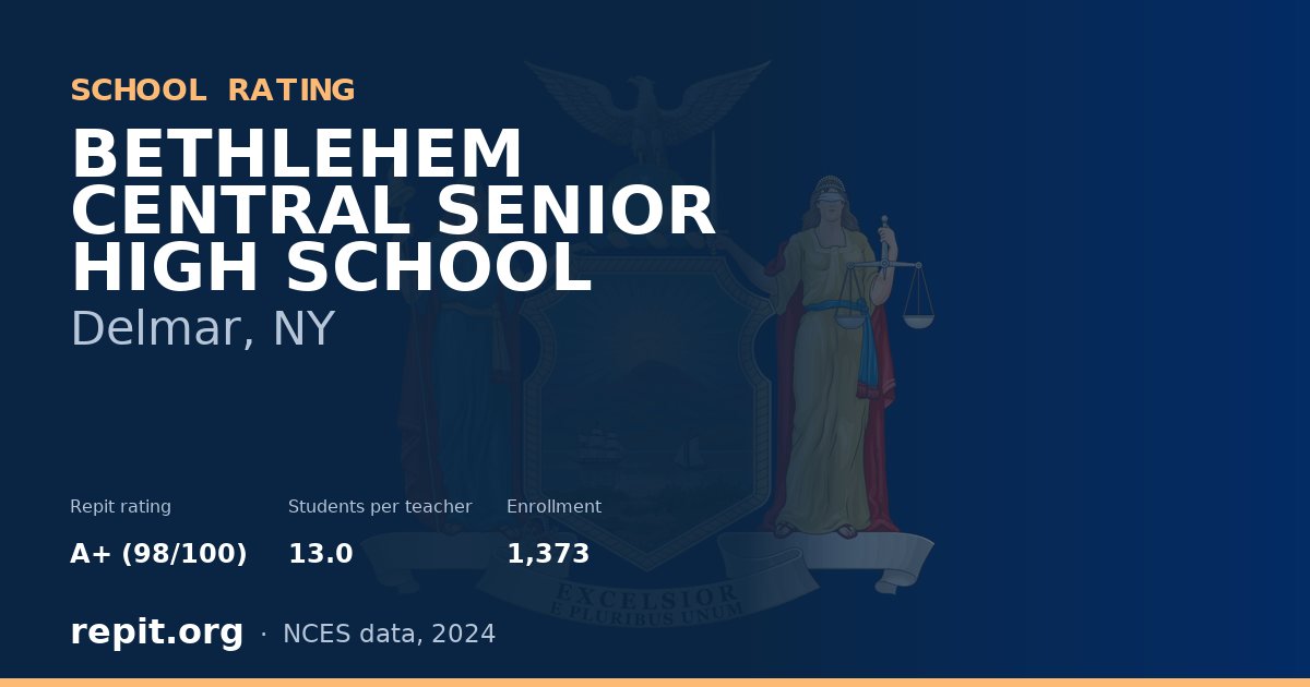 BETHLEHEM CENTRAL SENIOR HIGH SCHOOL, Delmar, NY — Repit school rating A+ (98/100)