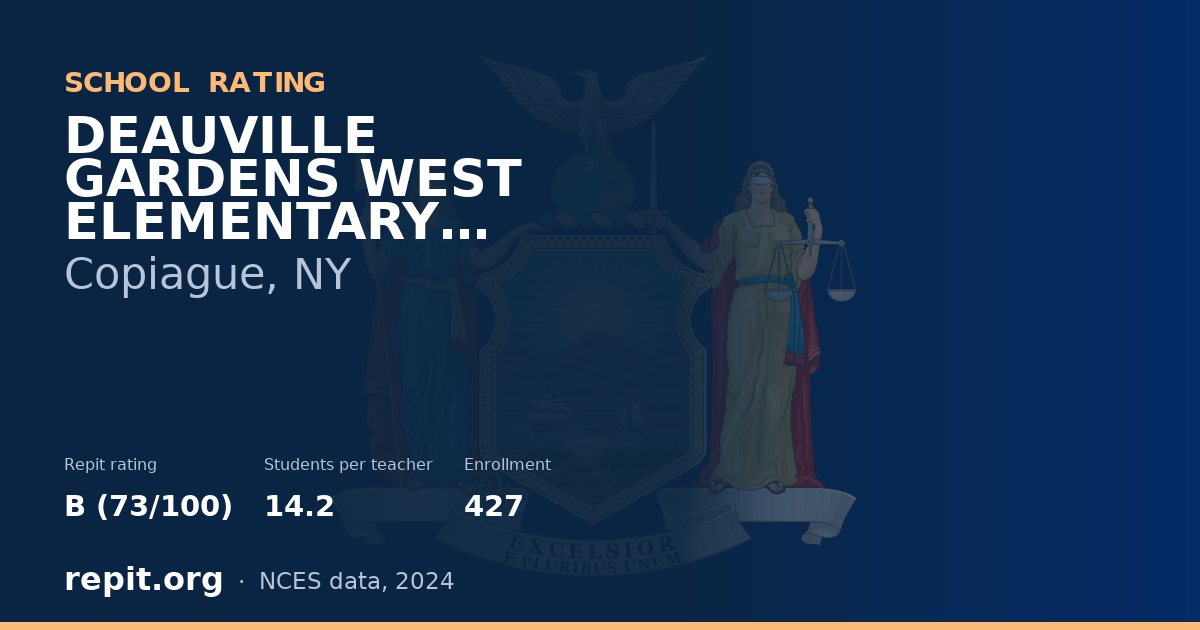 DEAUVILLE GARDENS WEST ELEMENTARY SCHOOL, Copiague, NY — Repit school rating B (73/100)