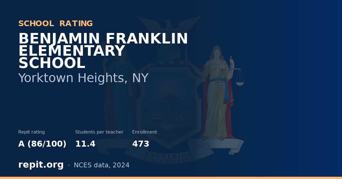 BENJAMIN FRANKLIN ELEMENTARY SCHOOL, Yorktown Heights, NY — Repit school rating A (86/100)