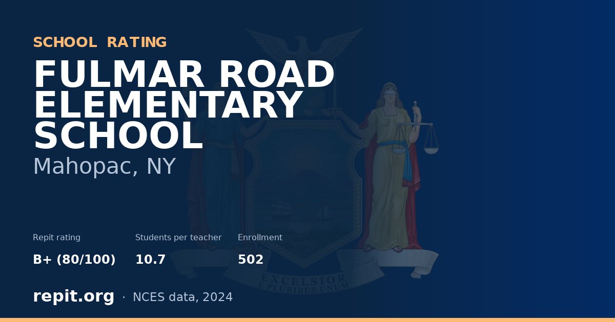 FULMAR ROAD ELEMENTARY SCHOOL, Mahopac, NY — Repit school rating B+ (80/100)