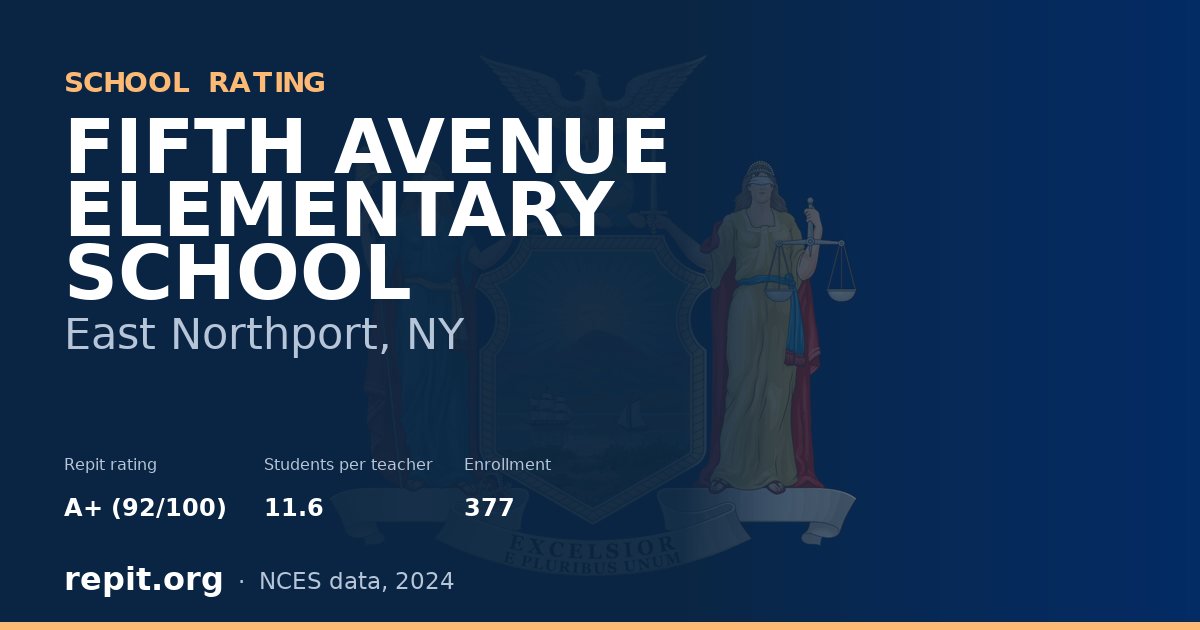 FIFTH AVENUE ELEMENTARY SCHOOL, East Northport, NY — Repit school rating A+ (92/100)