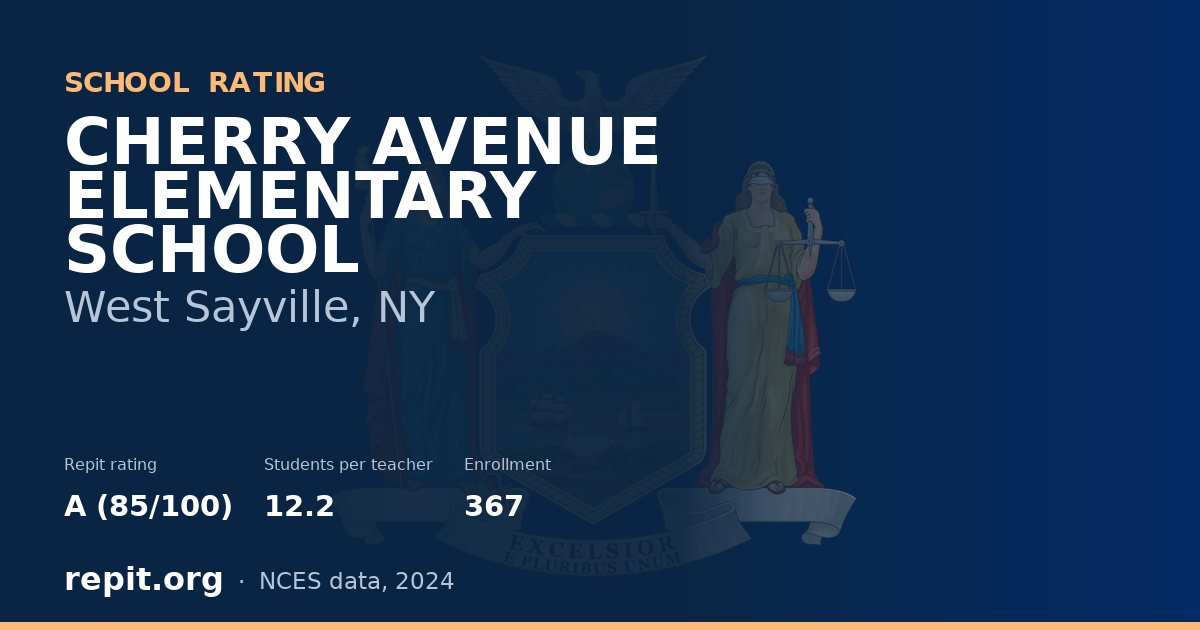 CHERRY AVENUE ELEMENTARY SCHOOL, West Sayville, NY — Repit school rating A (85/100)