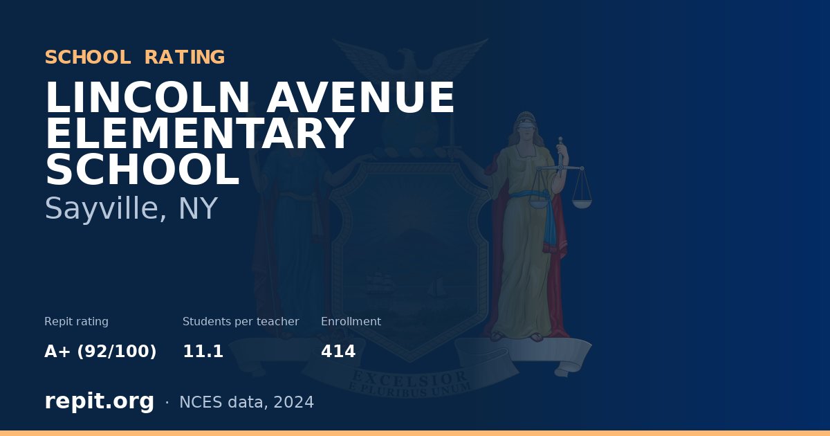LINCOLN AVENUE ELEMENTARY SCHOOL, Sayville, NY — Repit school rating A+ (92/100)
