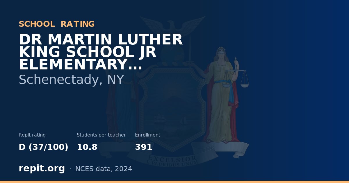 DR MARTIN LUTHER KING SCHOOL JR ELEMENTARY SCHOOL, Schenectady, NY — Repit school rating D (37/100)