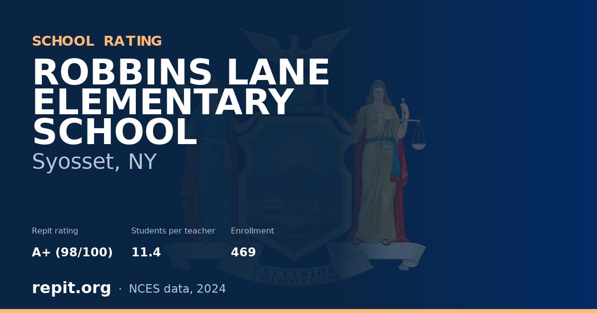 ROBBINS LANE ELEMENTARY SCHOOL, Syosset, NY — Repit school rating A+ (98/100)