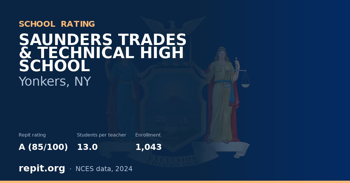 SAUNDERS TRADES & TECHNICAL HIGH SCHOOL, Yonkers, NY — Repit school rating A (85/100)
