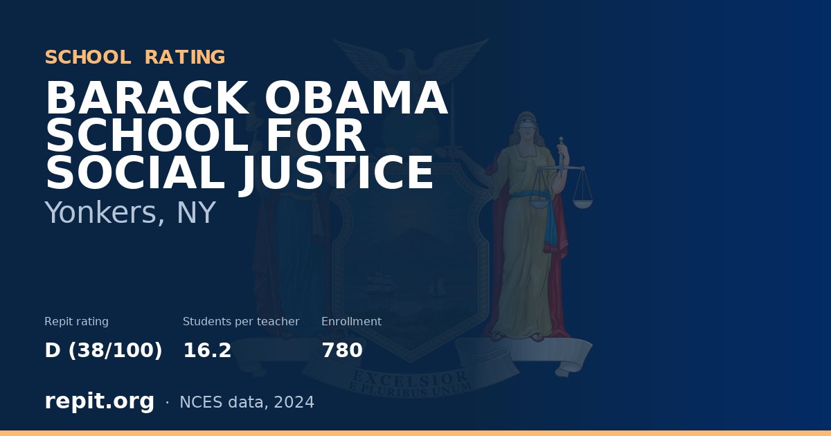 BARACK OBAMA SCHOOL FOR SOCIAL JUSTICE, Yonkers, NY — Repit school rating D (38/100)