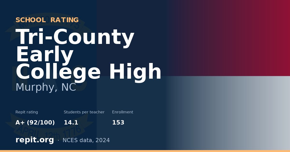 Tri-County Early College High, Murphy, NC — Repit school rating A+ (92/100)