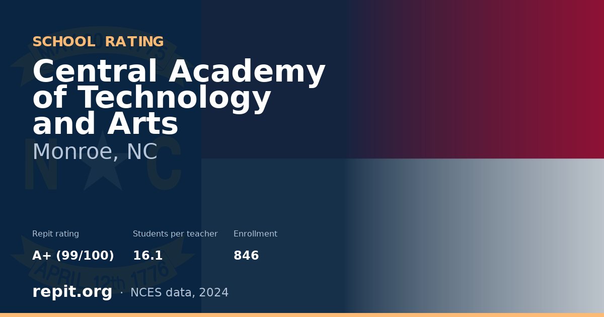 Central Academy of Technology and Arts, Monroe, NC — Repit school rating A+ (99/100)