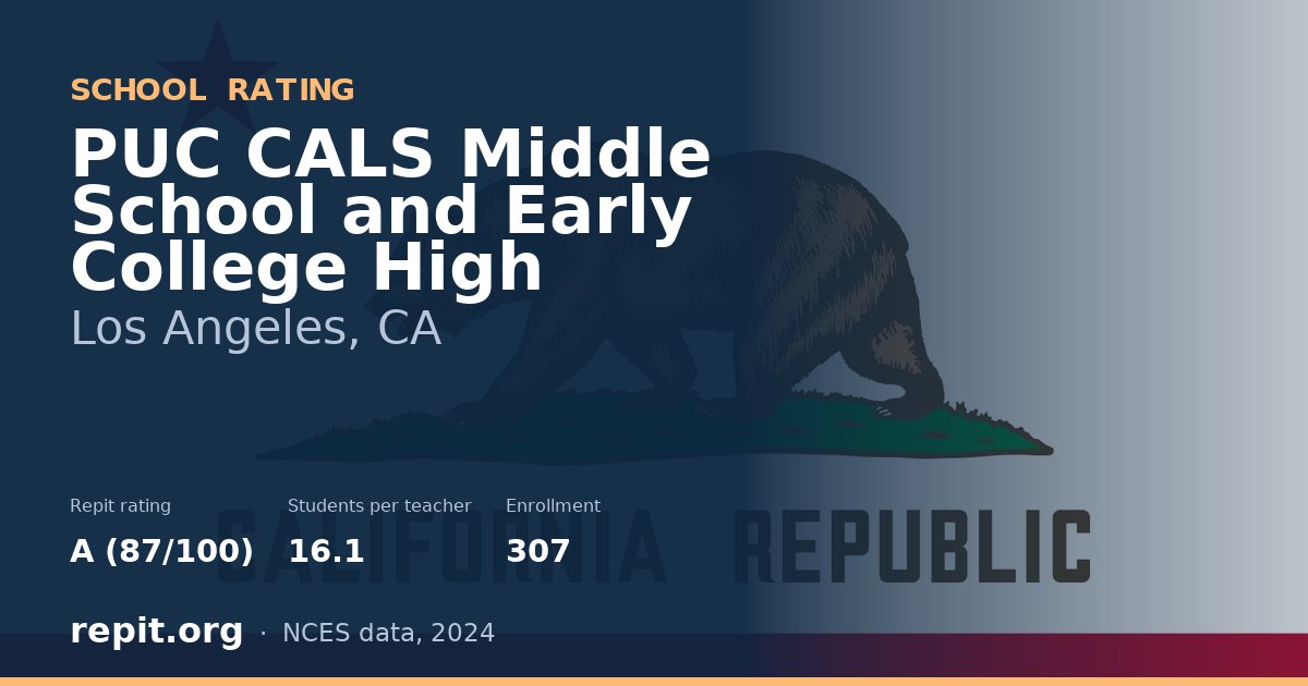 PUC CALS Middle School and Early College High, Los Angeles, CA — Repit school rating A (87/100)