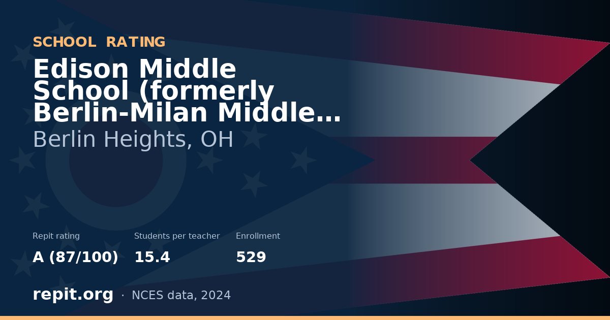 Edison Middle School (formerly Berlin-Milan Middle School), Berlin Heights, OH — Repit school rating A (87/100)