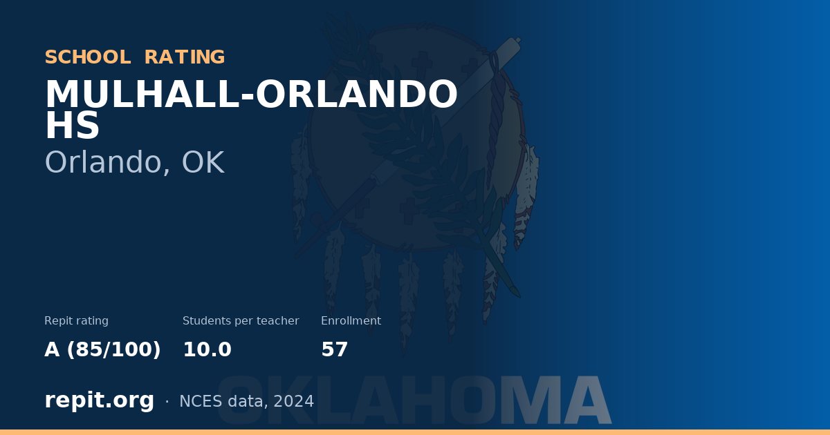 MULHALL-ORLANDO HS, Orlando, OK — Repit school rating A (85/100)