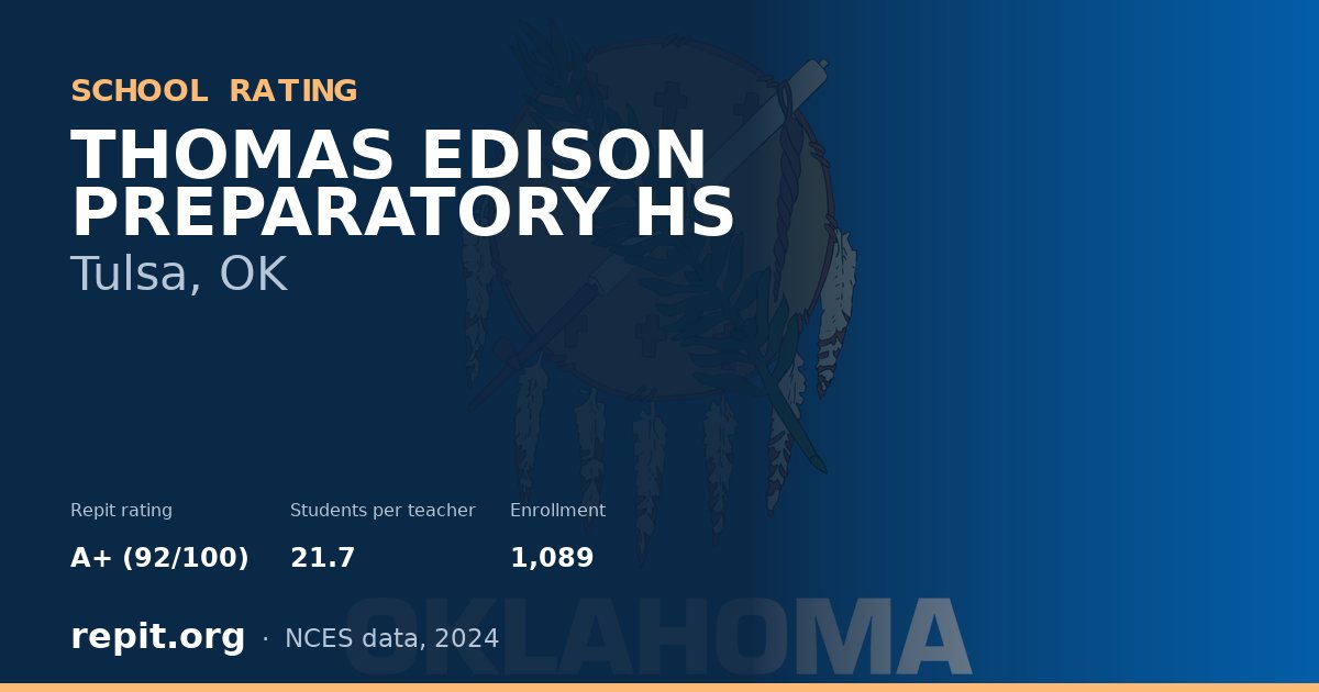 THOMAS EDISON PREPARATORY HS, Tulsa, OK — Repit school rating A+ (92/100)