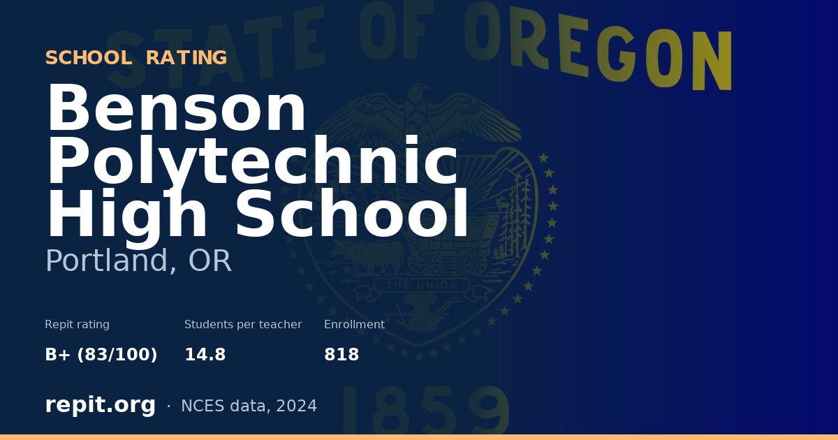 Benson Polytechnic High School, Portland, OR — Repit school rating B+ (83/100)
