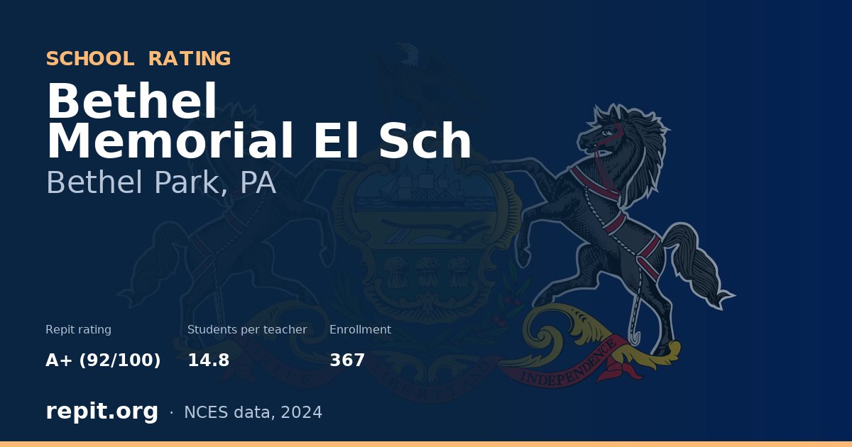 Bethel Memorial El Sch, Bethel Park, PA — Repit school rating A+ (92/100)