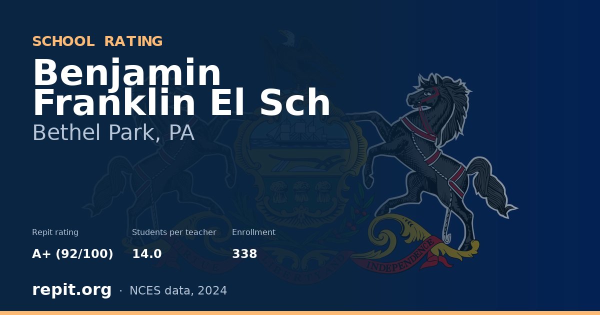Benjamin Franklin El Sch, Bethel Park, PA — Repit school rating A+ (92/100)
